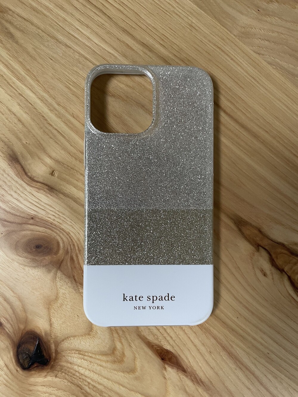 Kate Spade Glitter Phone Case with White Bottom and Logo